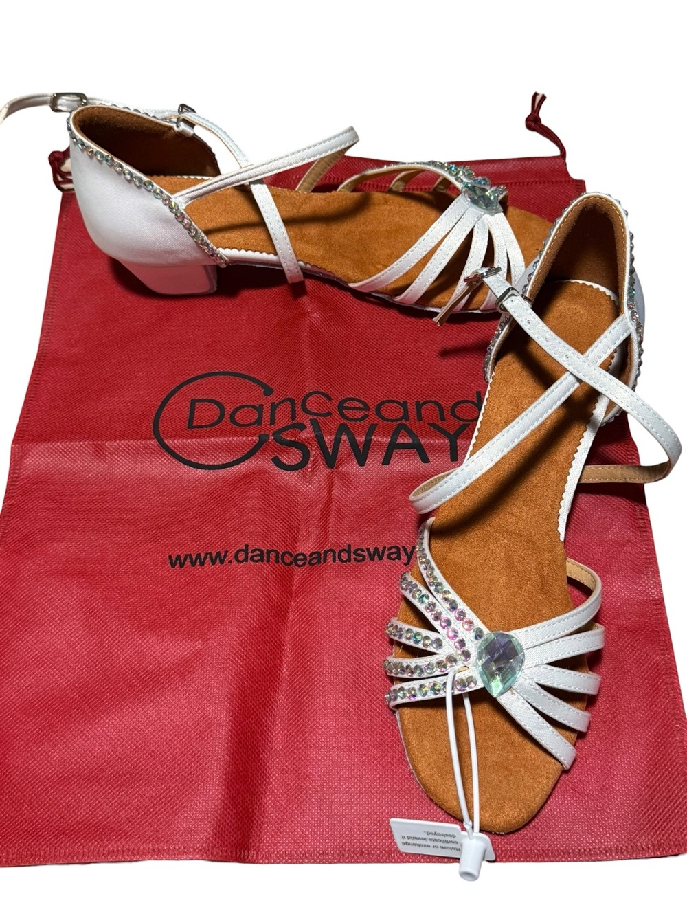 Women's Cream/Silver Crystal-Strap Dance Heels 1.5” Heel